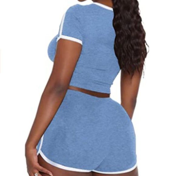 Two Piece Outfits for Women Sexy Crop Top And Shorts Sets - Picture 2 of 3
